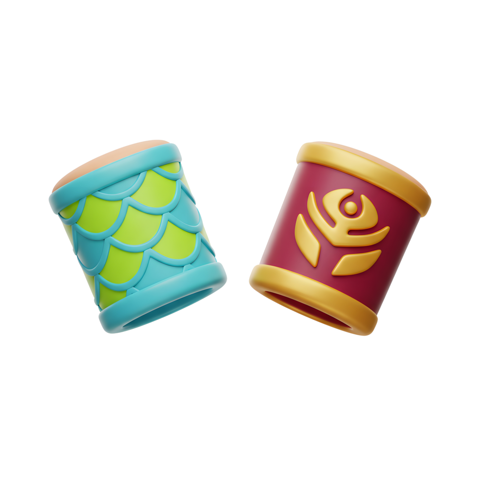 This image features a pair of stylized, decorative drums with bright colors, perfect for adding a fun and whimsical touch to a child's room or playful design. png