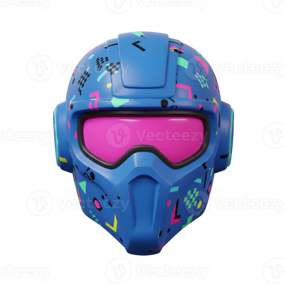 A futuristic blue helmet features a geometric pattern and pink visor, creating a bold and modern aesthetic that is ideal for futuristic protection. png