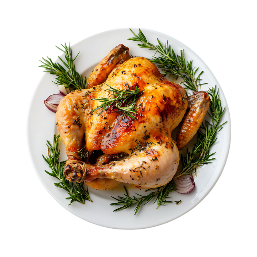 Roasted Chicken with Rosemary and Garlic against transparent background png