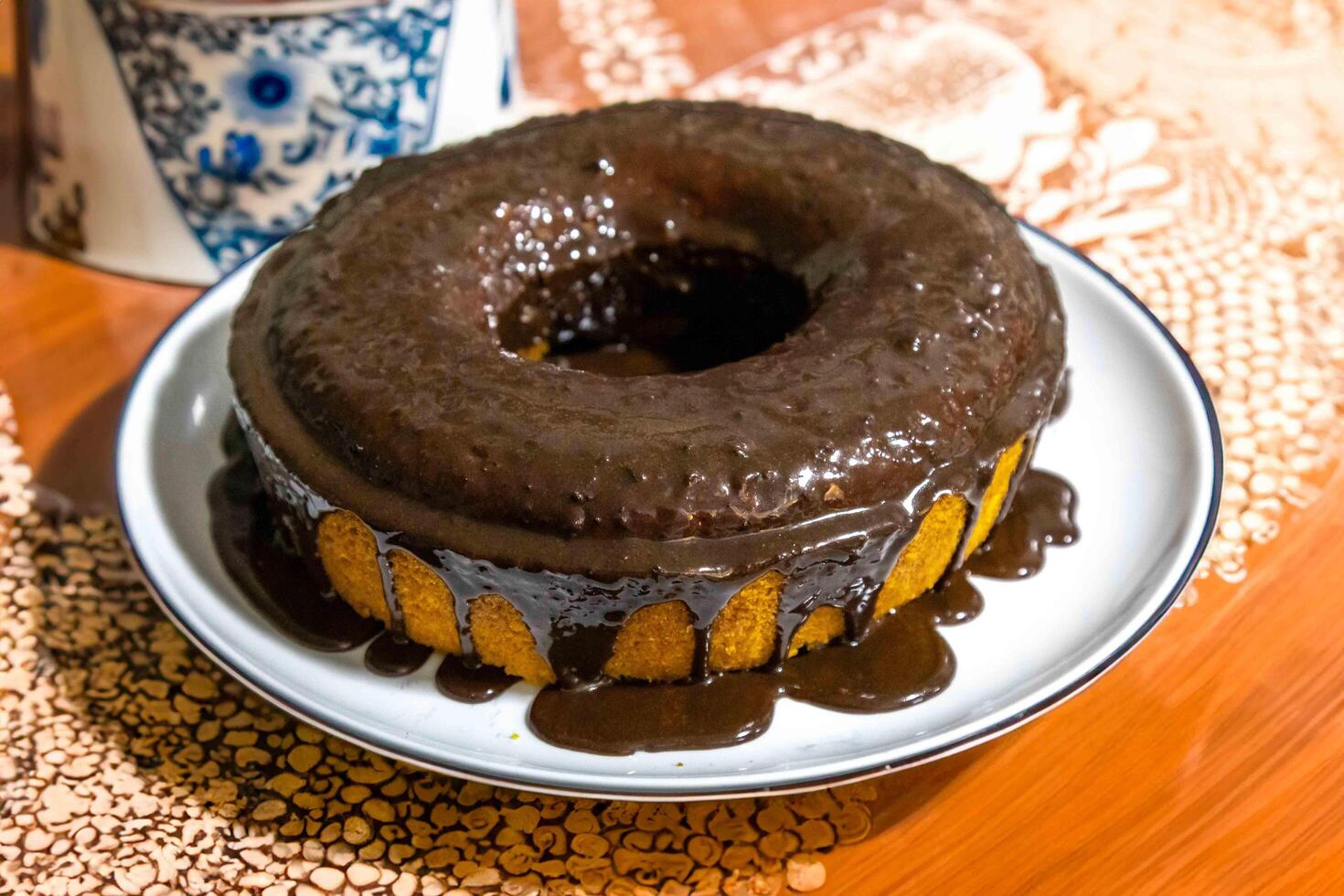 The most traditional and classic carrot cake with chocolate wonderful photo