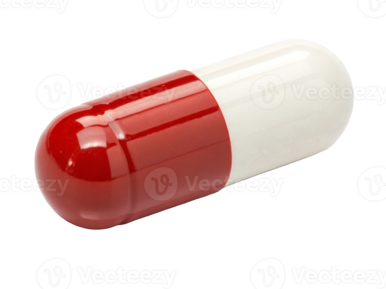 A bright red and white capsule lies on a smooth surface, symbolizing health and wellness. png