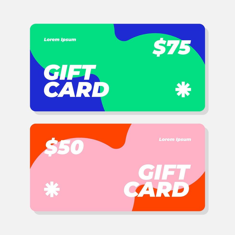 Colorful Abstract Gift Card Design Templates 50 and 75 Value Modern Voucher vector