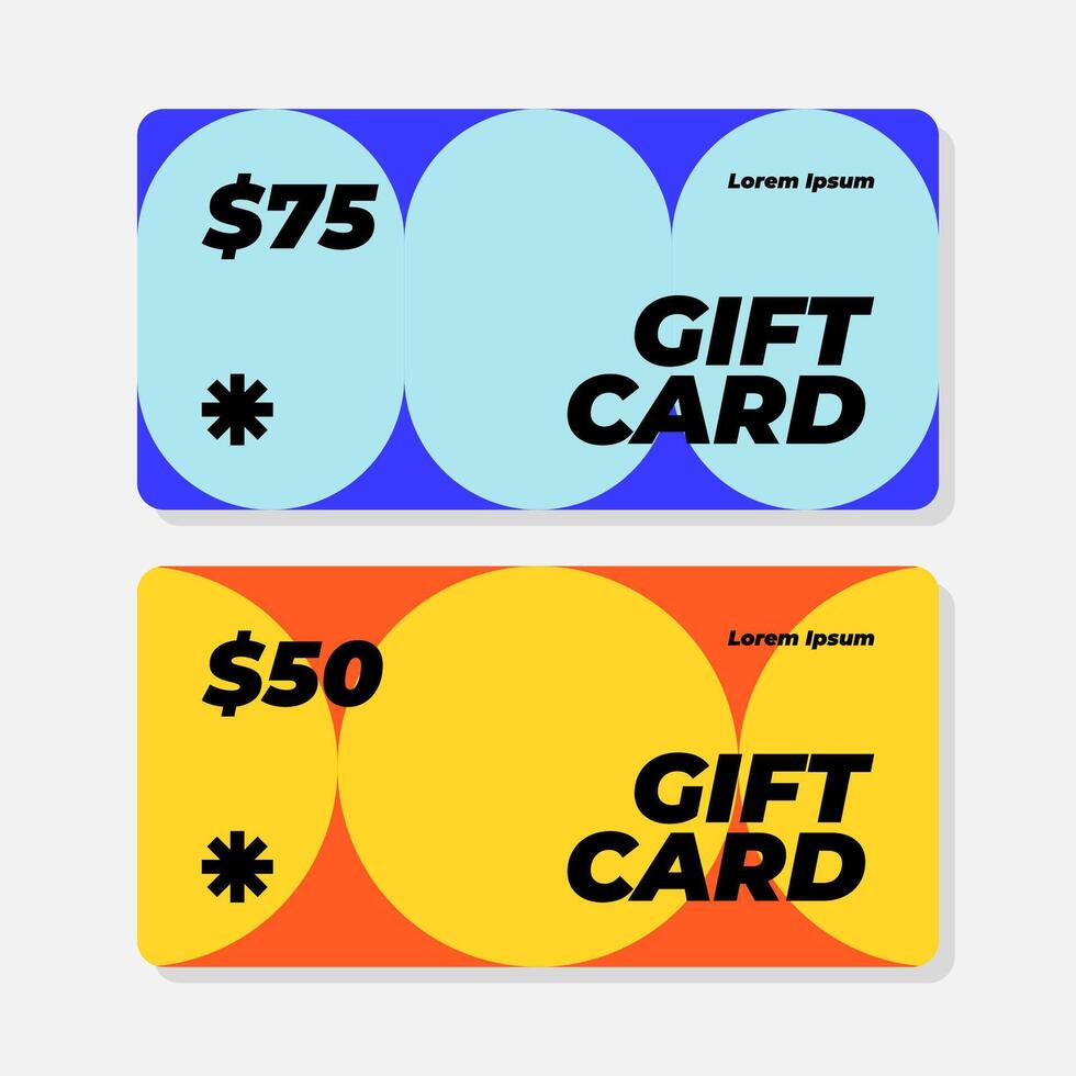 Modern Abstract Gift Card Design Template 50 and 75 Voucher Colorful Circles vector