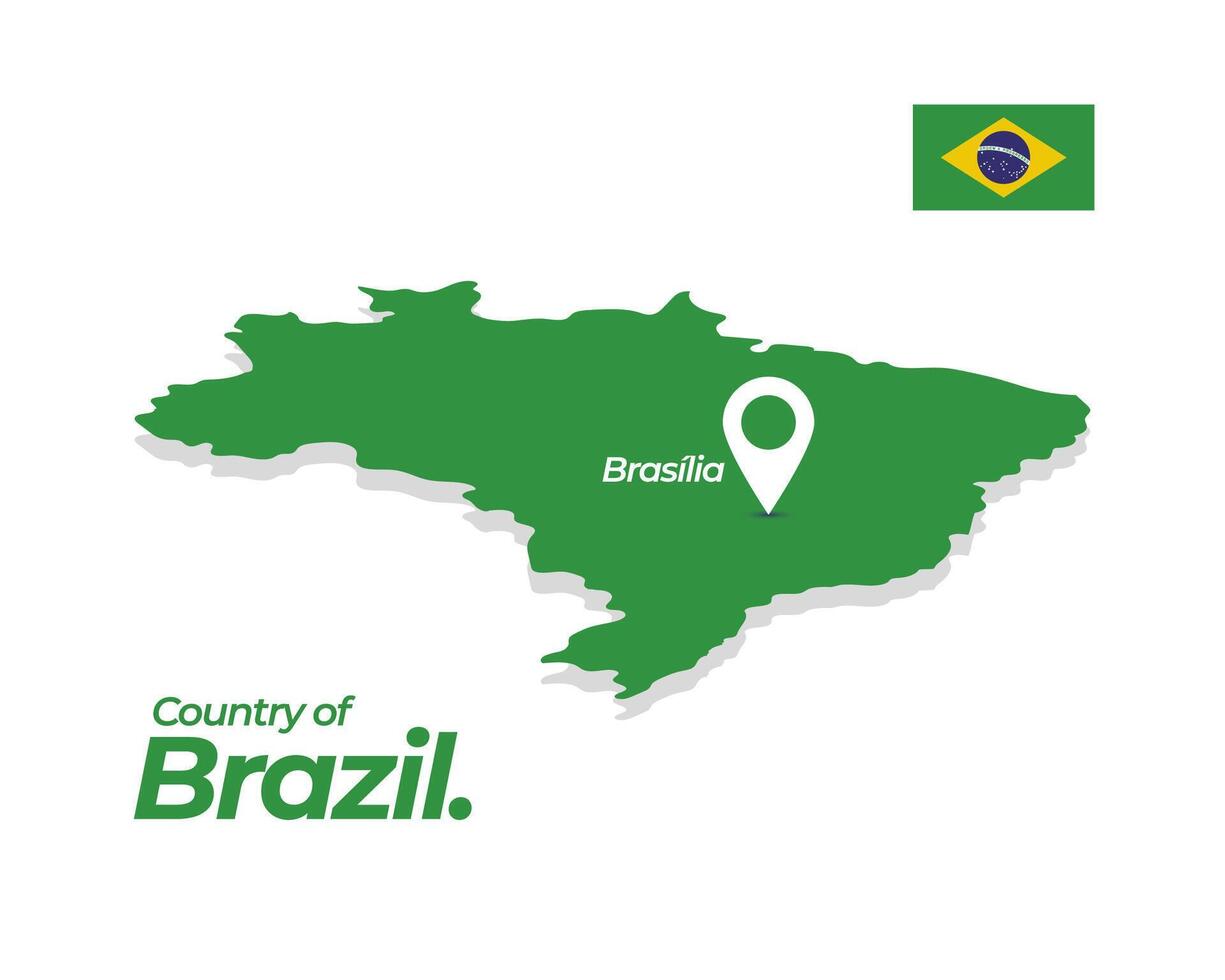 3D Isometric Map of Brazil Location Pin on Bras lia Green Country Map Illustration vector