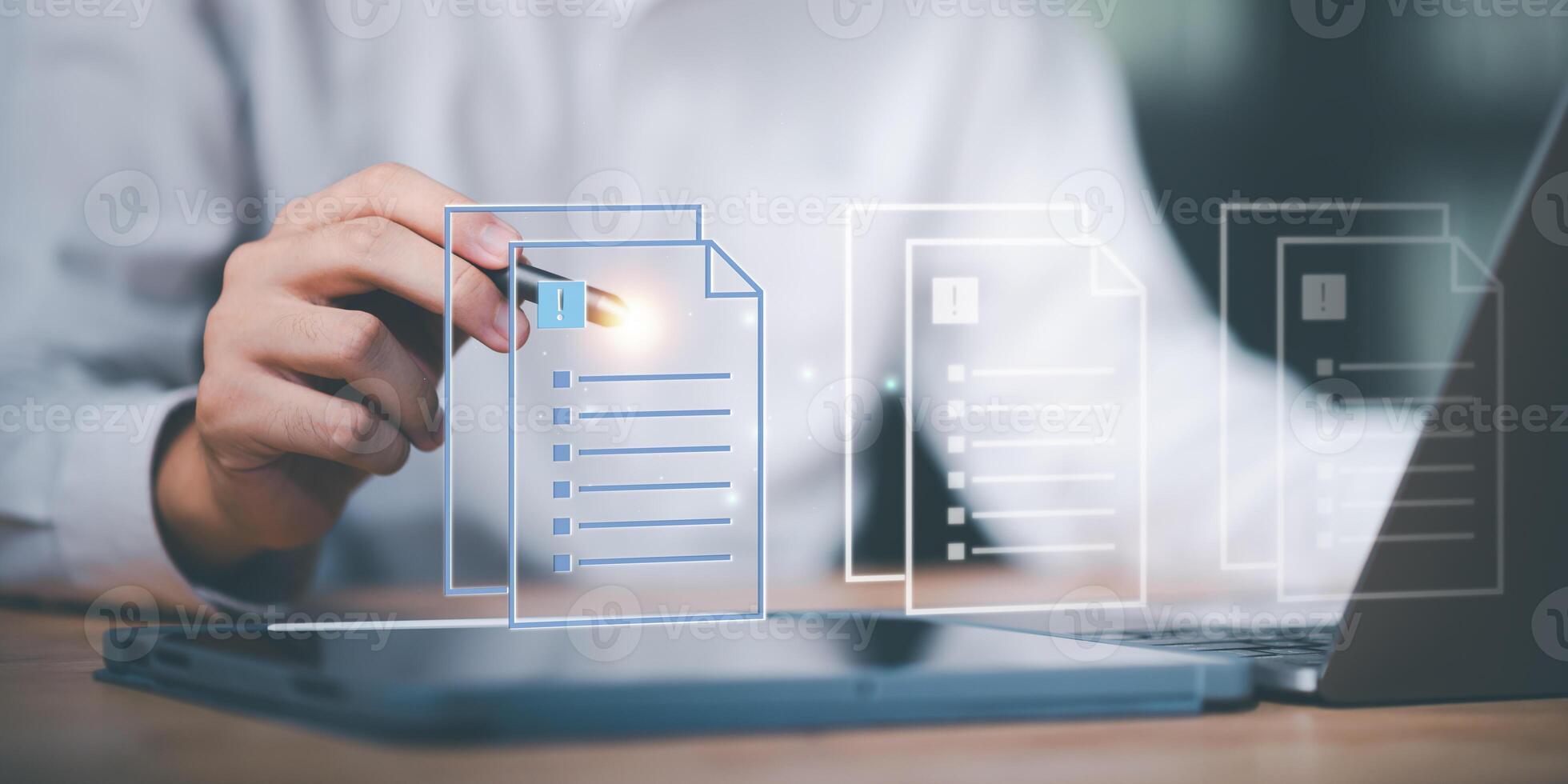 regulations and legal advice, corporate policy ,Businessman showing online document validation icon, Concepts of practices and policies ,company articles of association Terms and Conditions photo