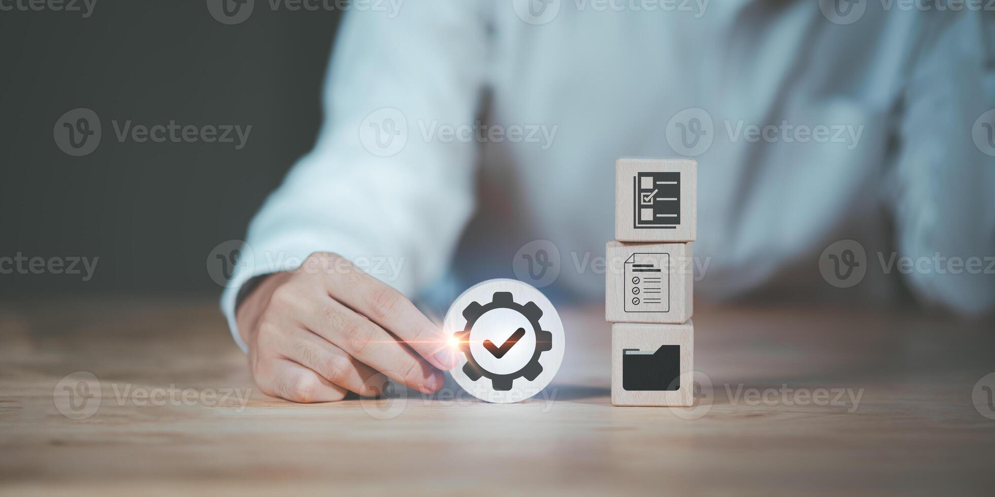 Management of important document storage of organization ,document system ,accountant Audit documents ,Accountant showing office document auditing concept ,plan review process and assess correctness photo