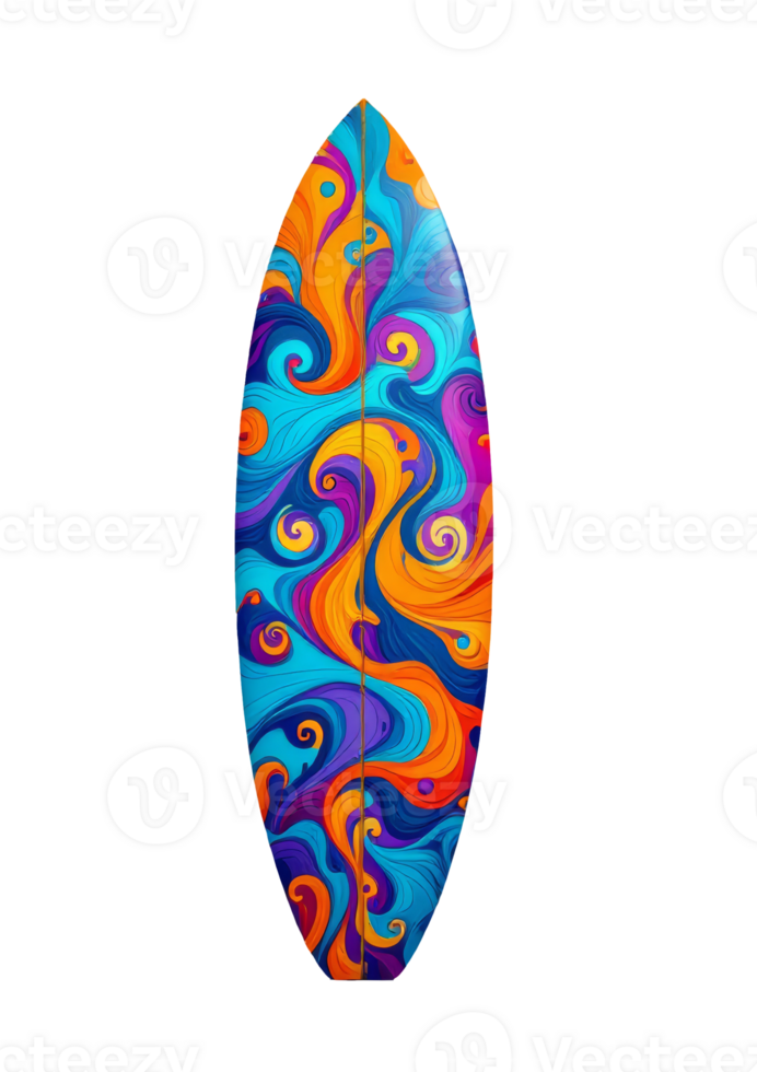 Surfboard with colorful swirls on it png