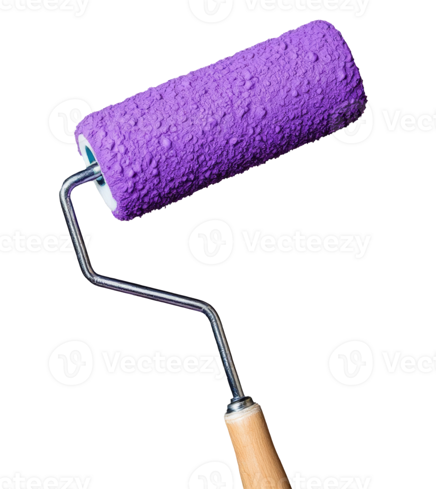 A paint roller with purple paint on it png