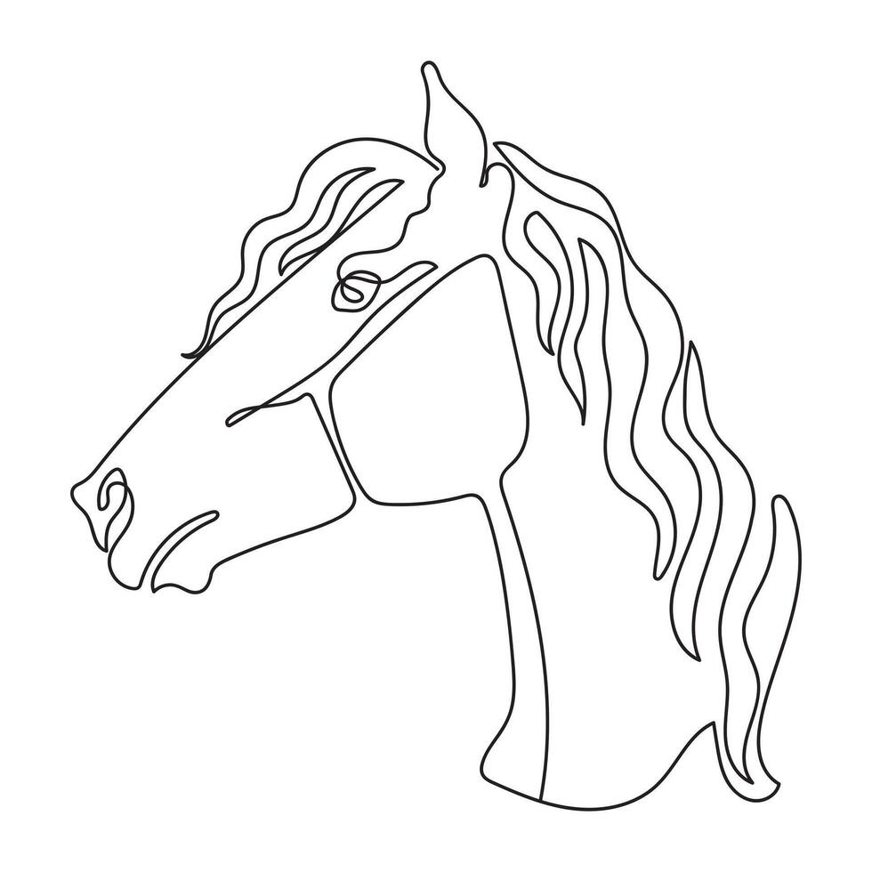 One line drawing art of horse head in profile, illustration vector