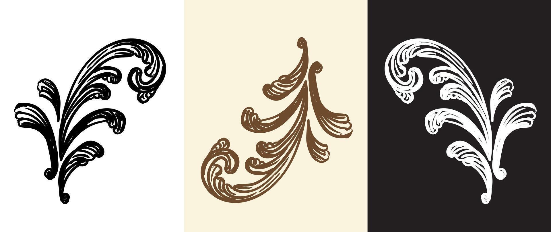 Set of calligraphy design elements ornate illustration vector