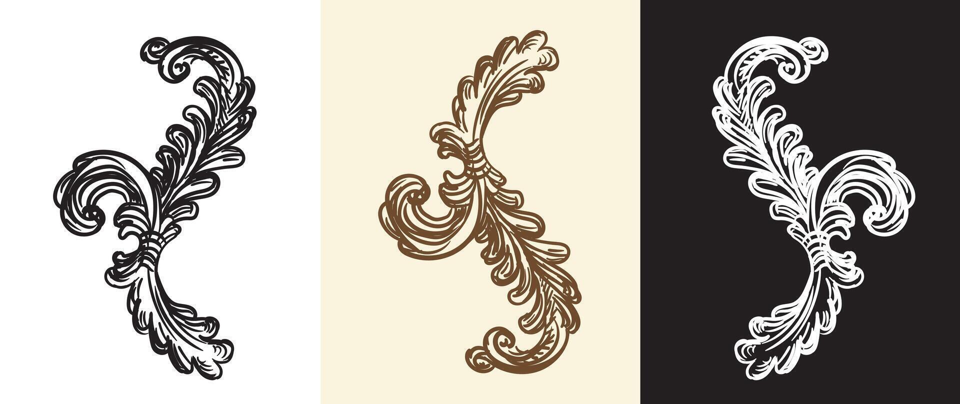 Calligraphy swirl ornate design elements isolated illustration vector
