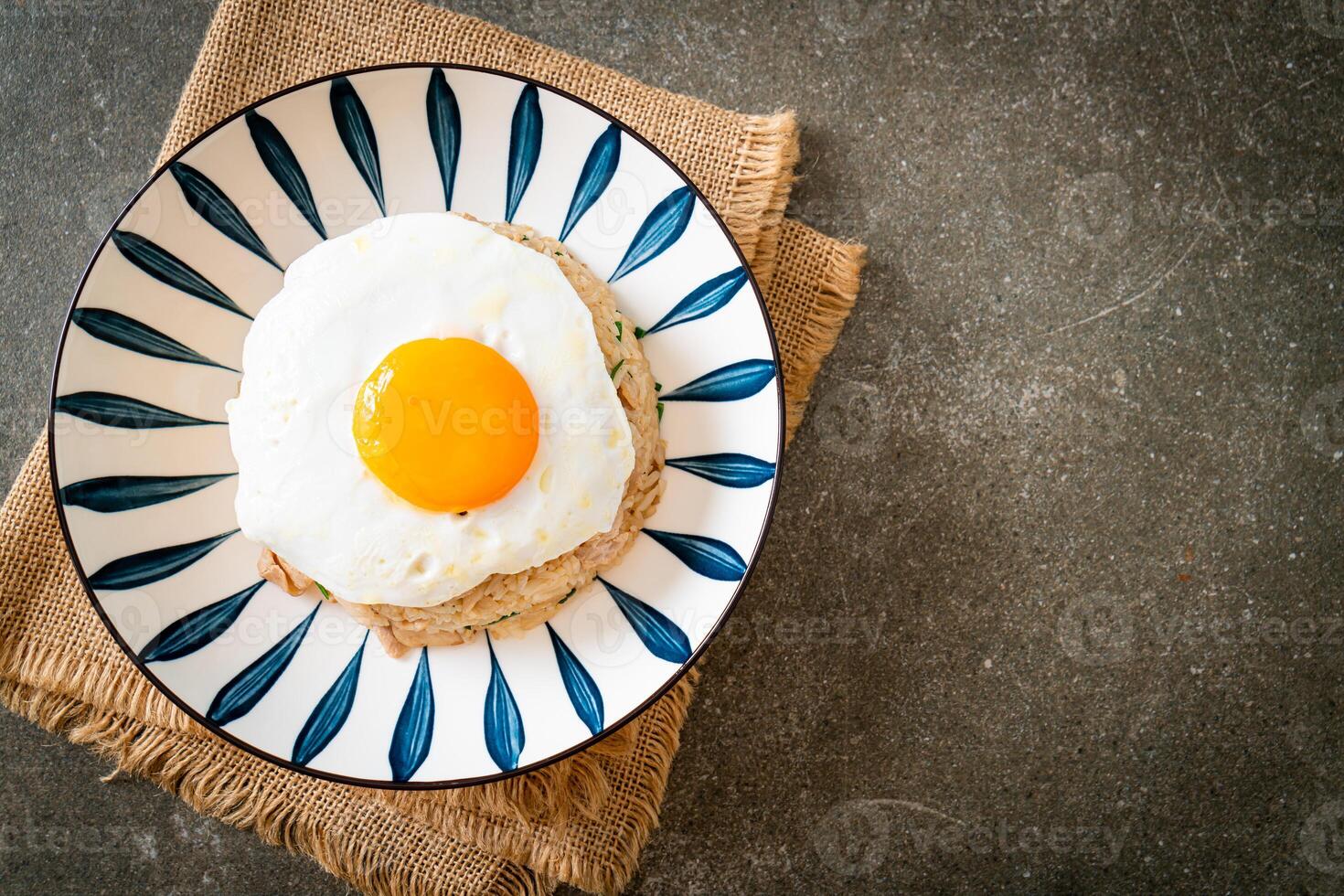 fried rice with pork and fried egg in Japanese style. photo