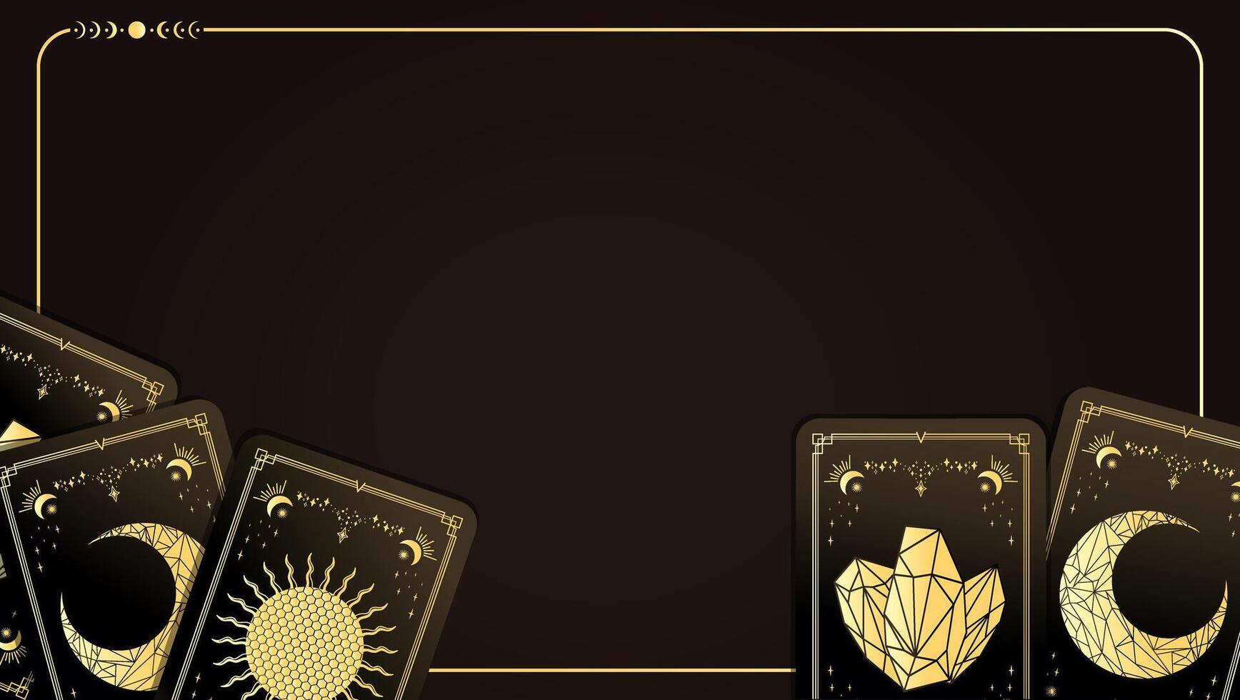 Tarot banner. Celestial fortune telling divination background with empty space for text. Template with golden magical tarot cards vector