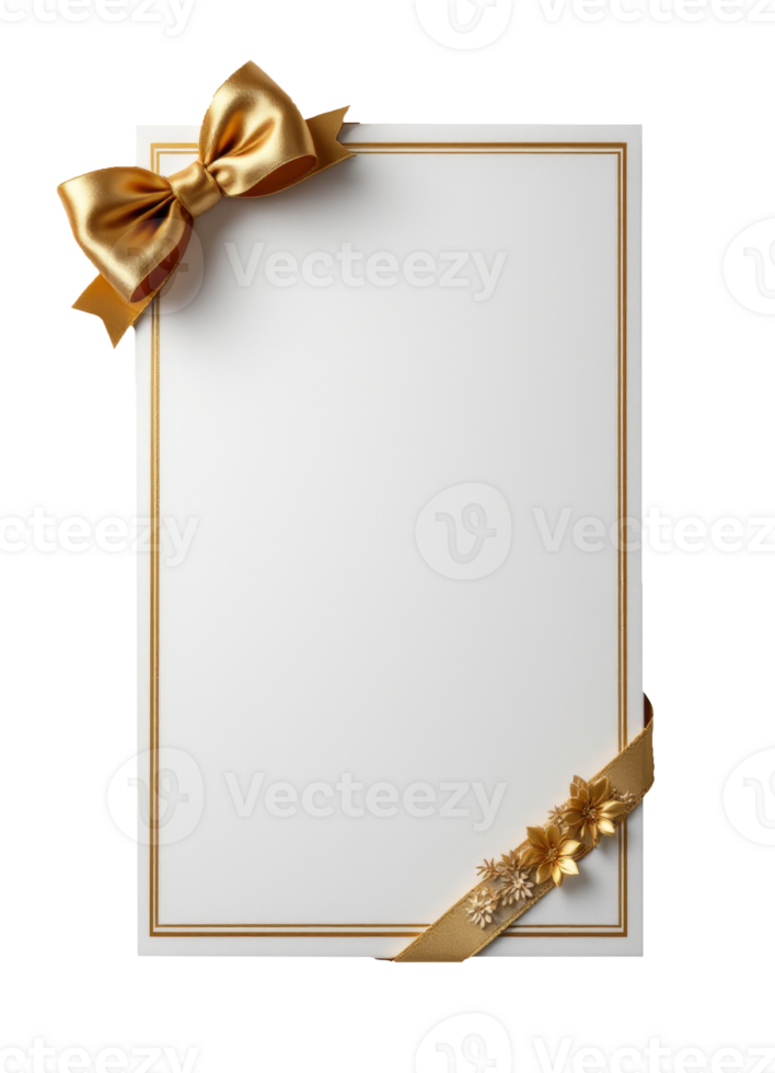 Golden ribbon and bow on a blank paper png