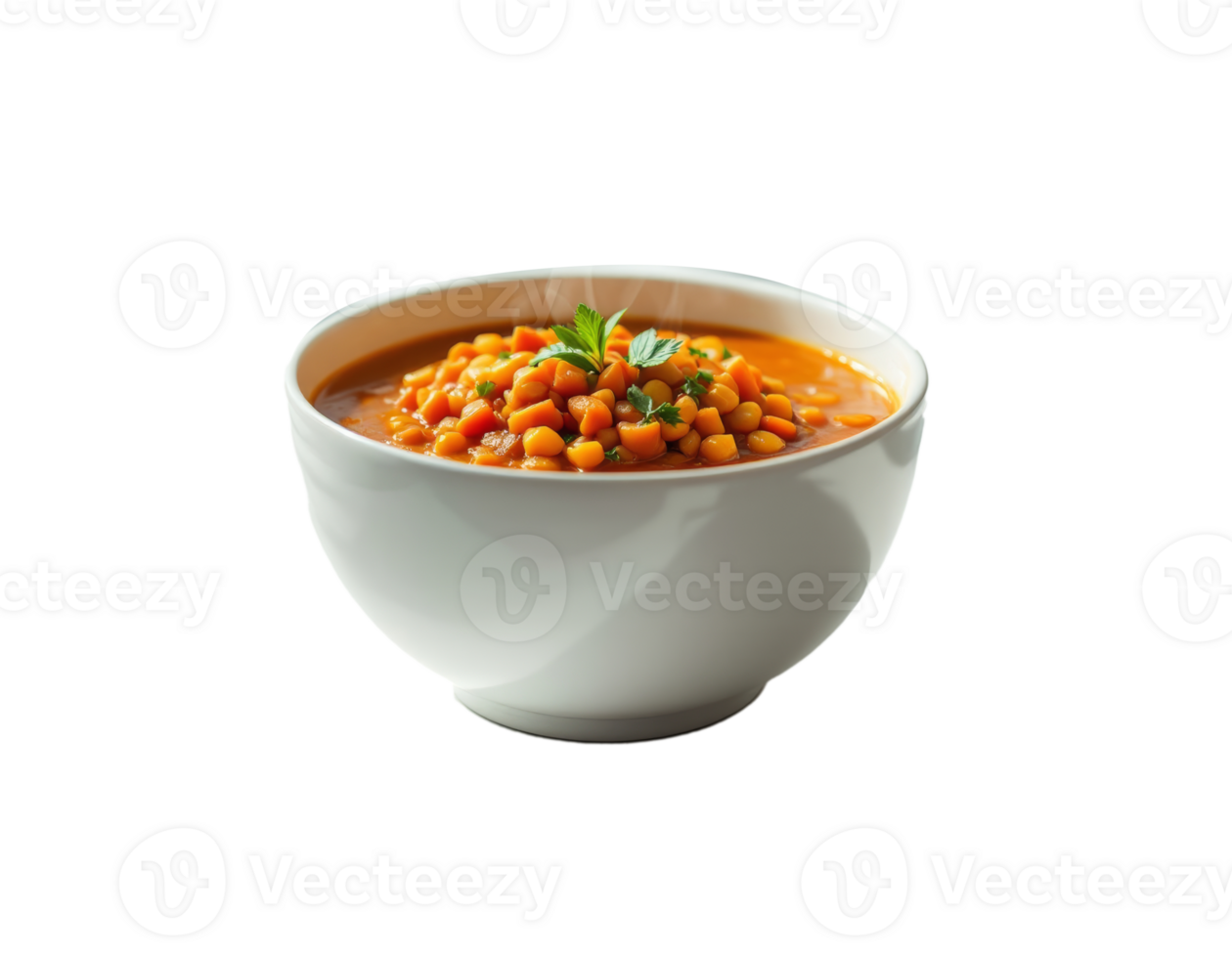 A bowl of soup with carrots and parsley png
