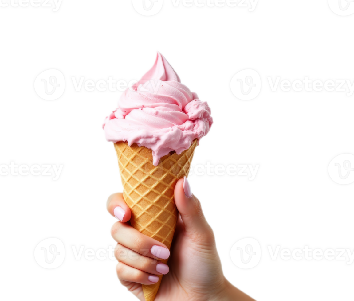 A person holding a pink ice cream cone png