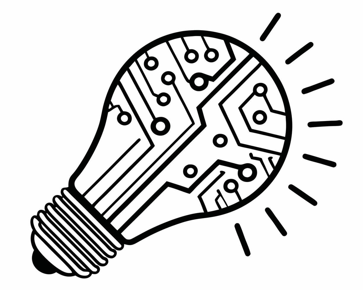 Light Bulb with Circuit Board Design Representing Innovation and Technology vector