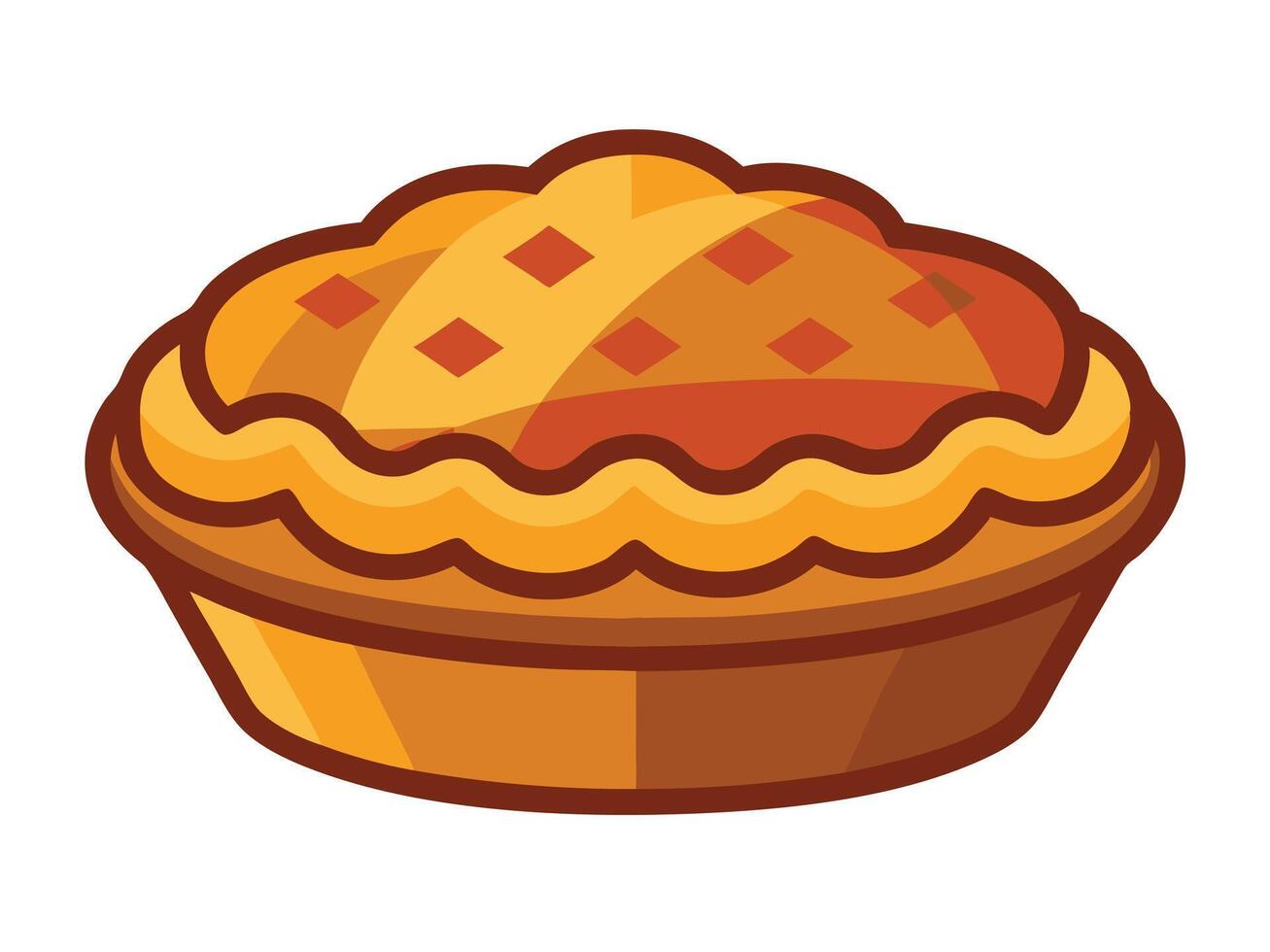 Cartoon illustration of a golden brown pie with a decorative crust edge vector