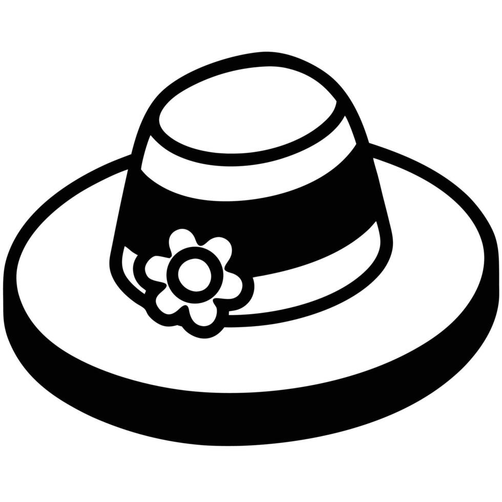 Elegant Woman s Hat with Flower Decoration in Black and White Outline vector
