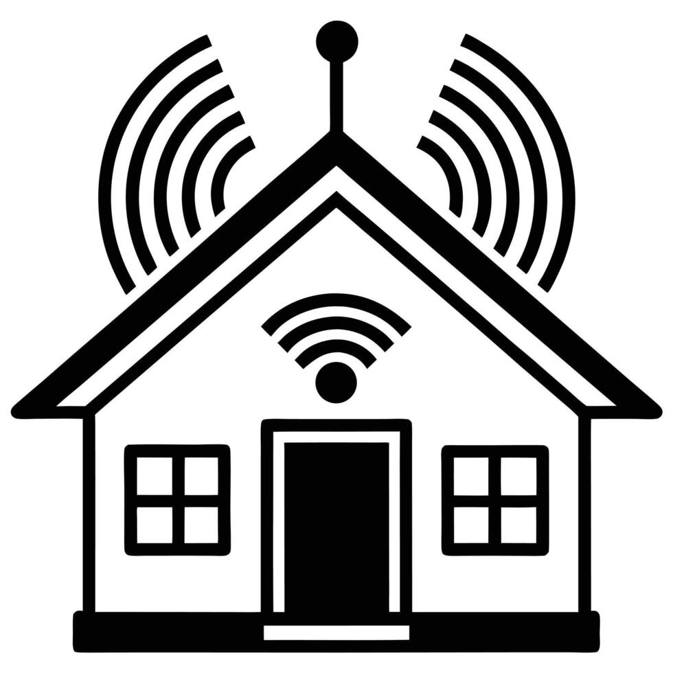 Smart Home Connectivity A House Symbol with WiFi and Antenna Illustration vector