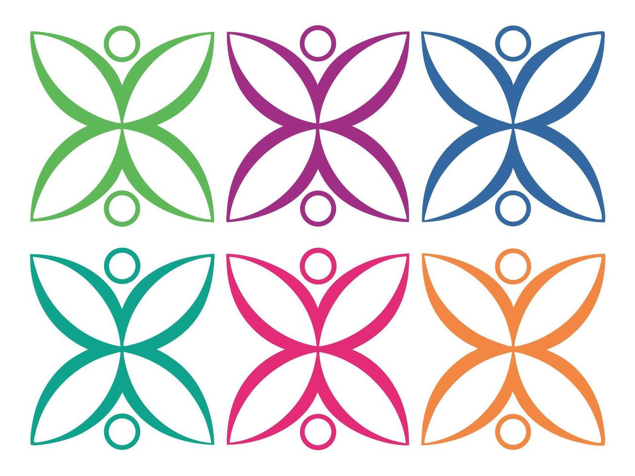 Colorful Abstract Figures Arranged in a Grid Pattern on a White Background vector