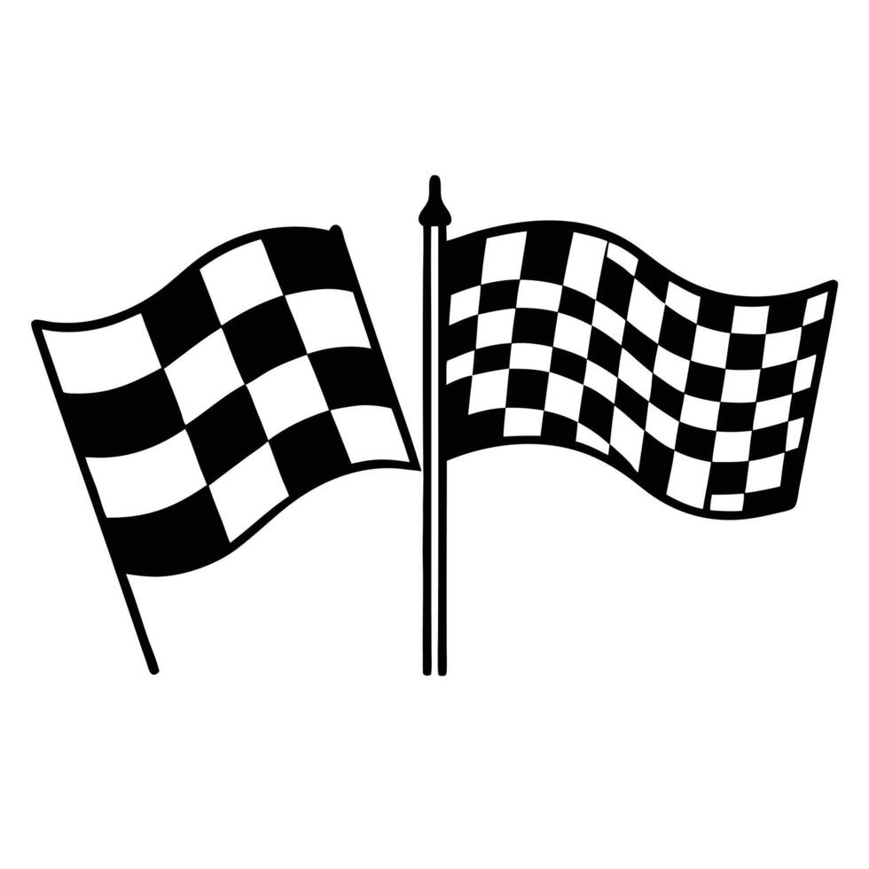 Two black and white checkered racing flags waving on a white background vector
