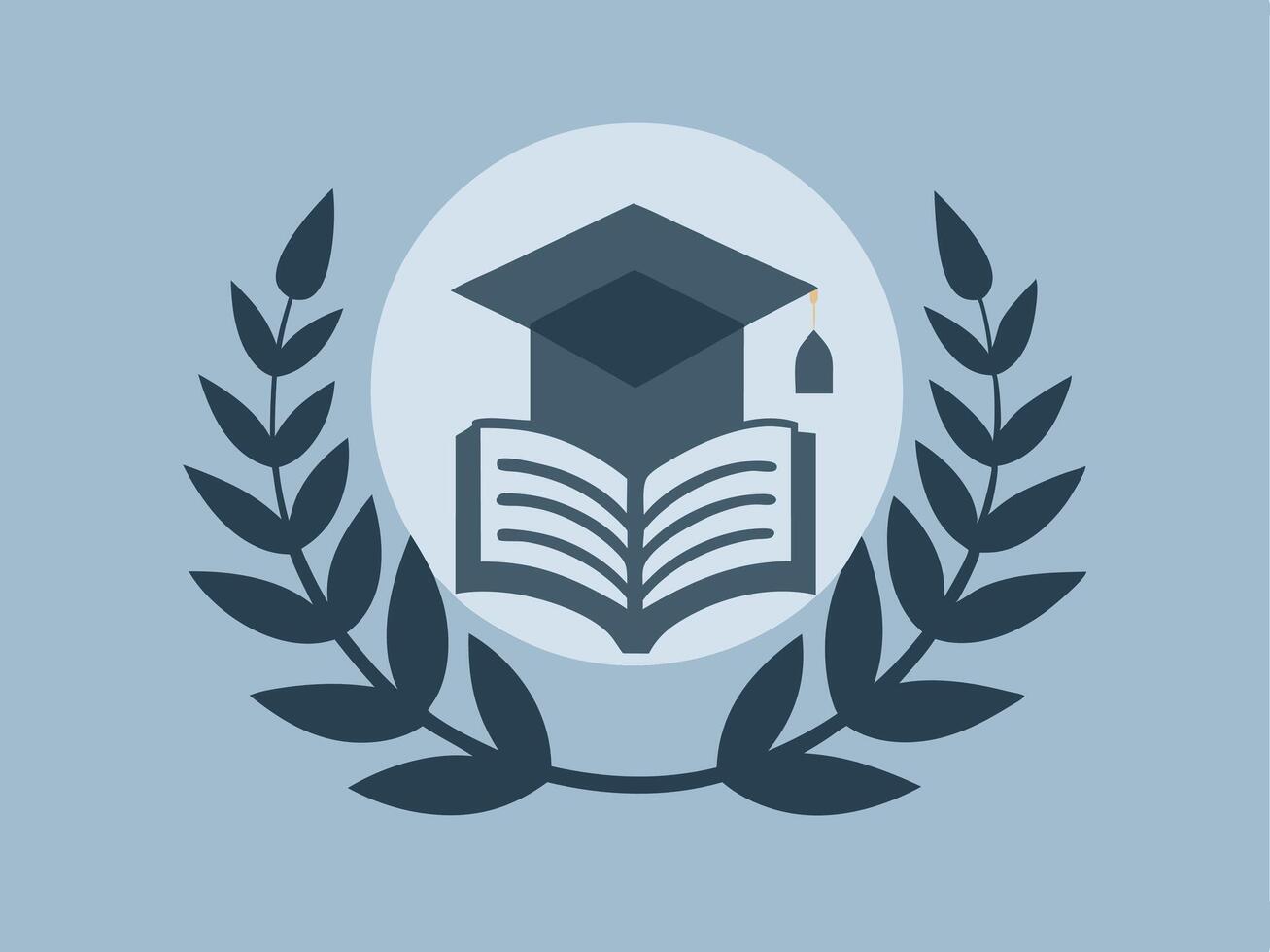 Academic Achievement Emblem Graduation Cap Atop Book Surrounded by Laurel Wreath vector