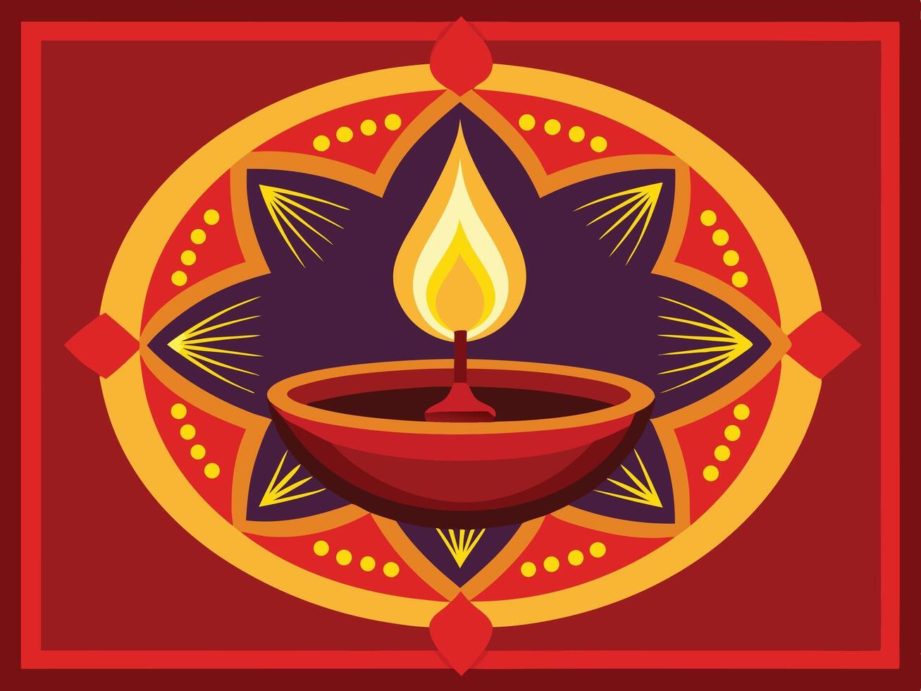 Elegant Diwali Celebration A Lit Diya Lamp on a Decorative Rangoli Pattern vector