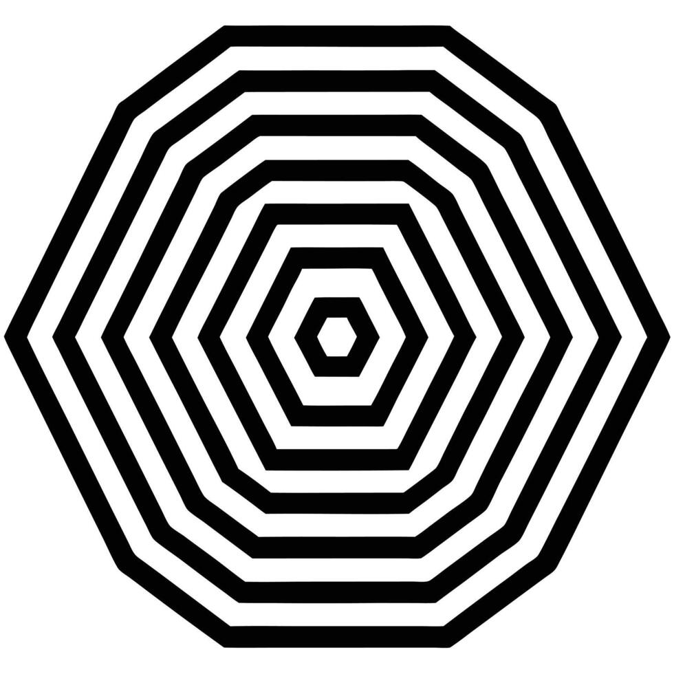 Concentric Black and White Decagons Creating an Optical Illusion Effect vector