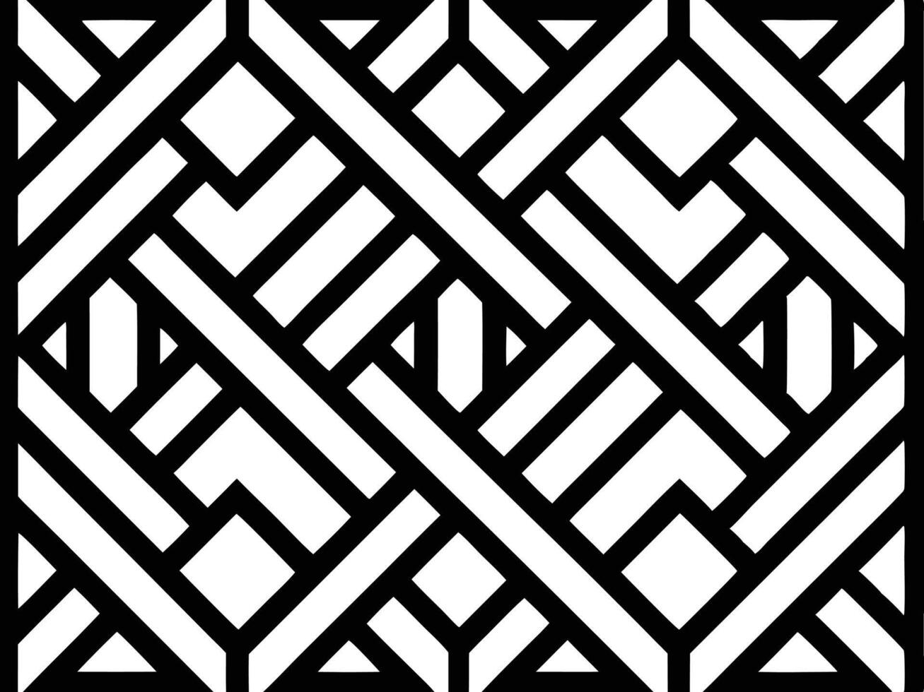 Black and White Geometric Pattern with Intersecting Lines and Shapes vector