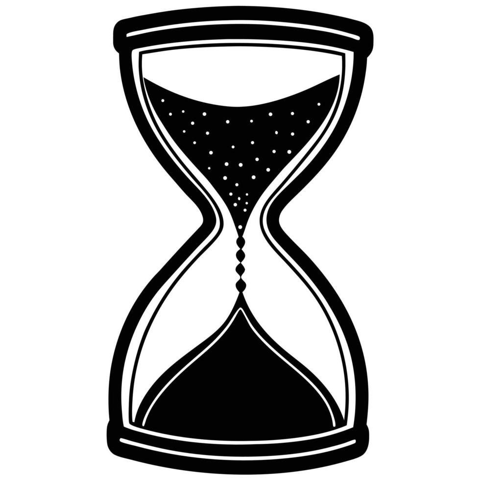 Black and White Illustration of an Hourglass with Sand Flowing Downward vector