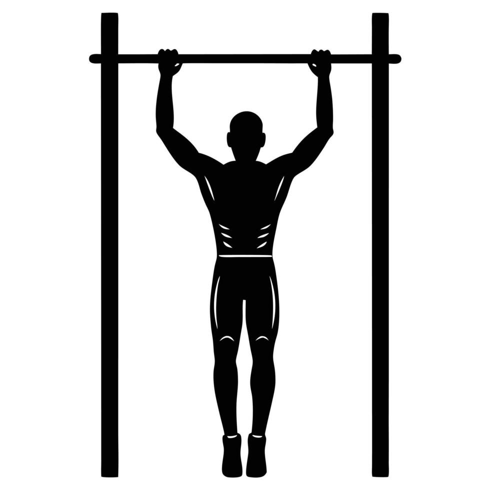 Silhouette of a Muscular Man Performing a Pull Up Exercise vector