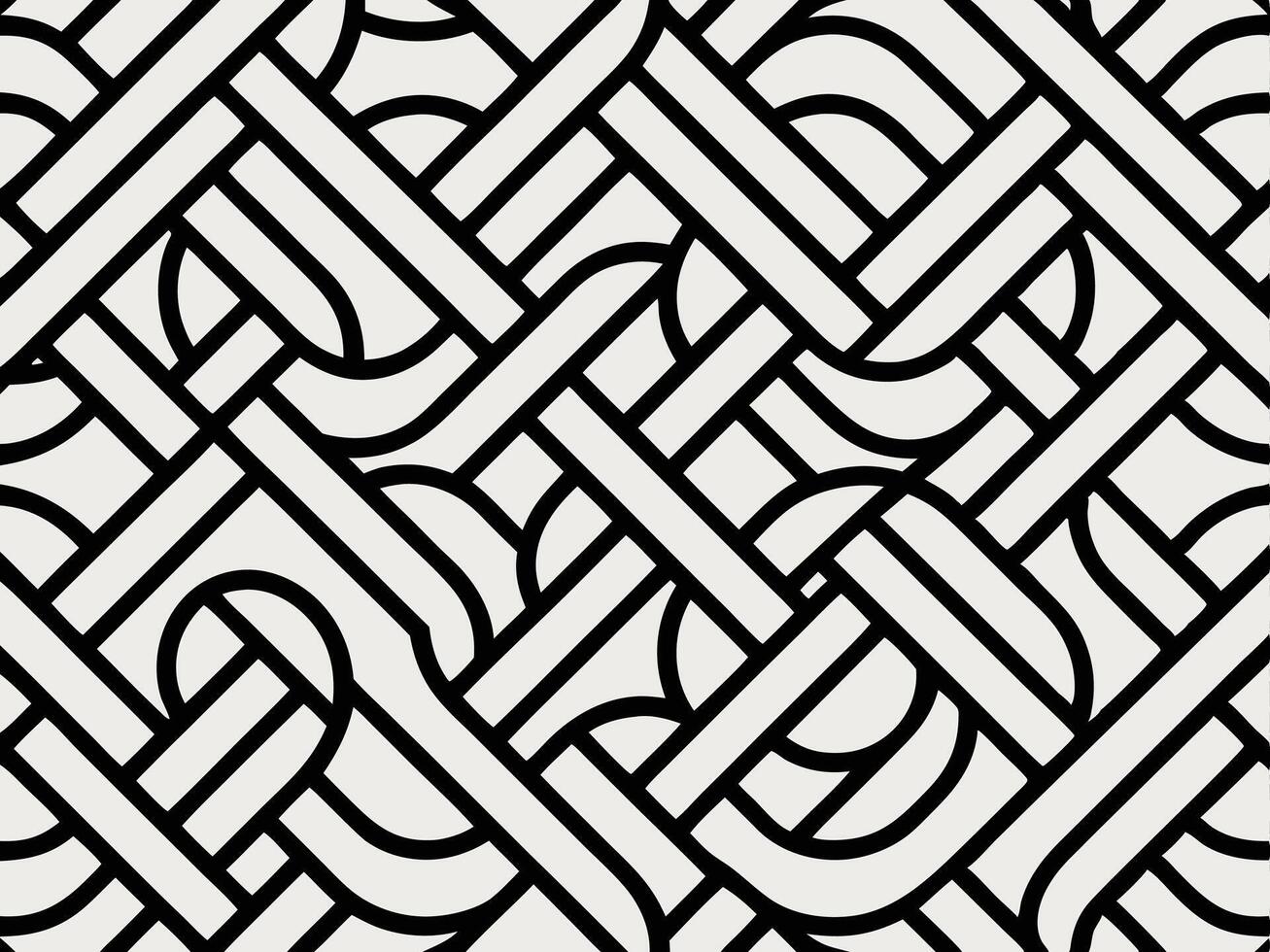 Abstract Geometric Pattern with Interlocking Lines and Curves in Black and White vector