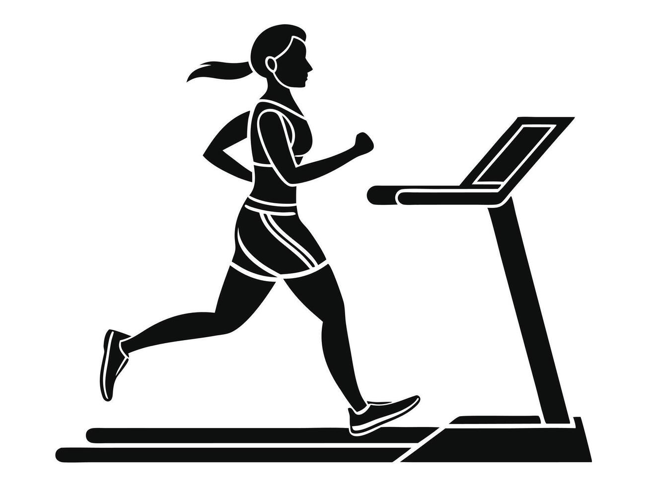 Silhouette of a woman running on a treadmill for fitness vector