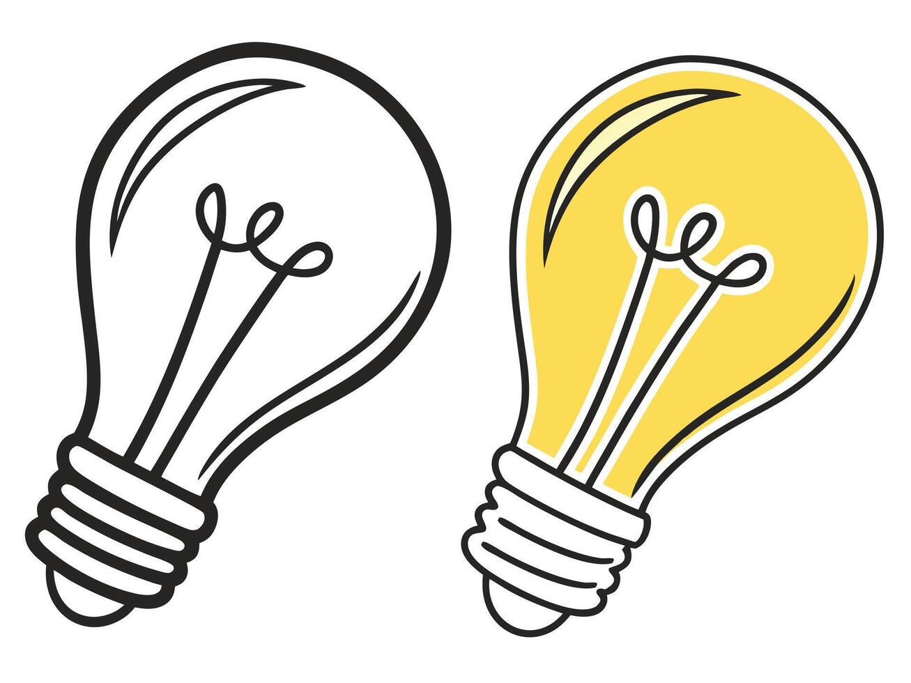 Lightbulb comparison One is outlined the other is filled with yellow color vector