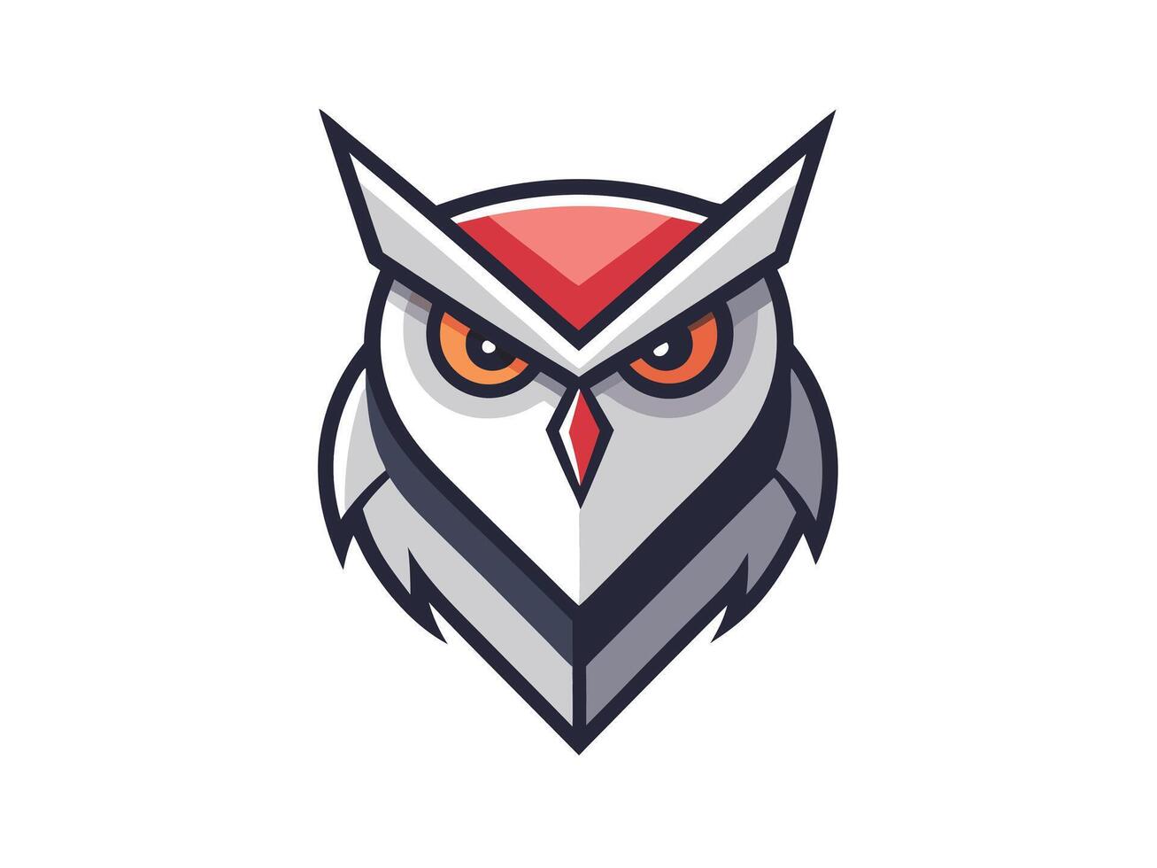 Stylized Owl Head Logo Design with Red White and Gray Color Palette vector