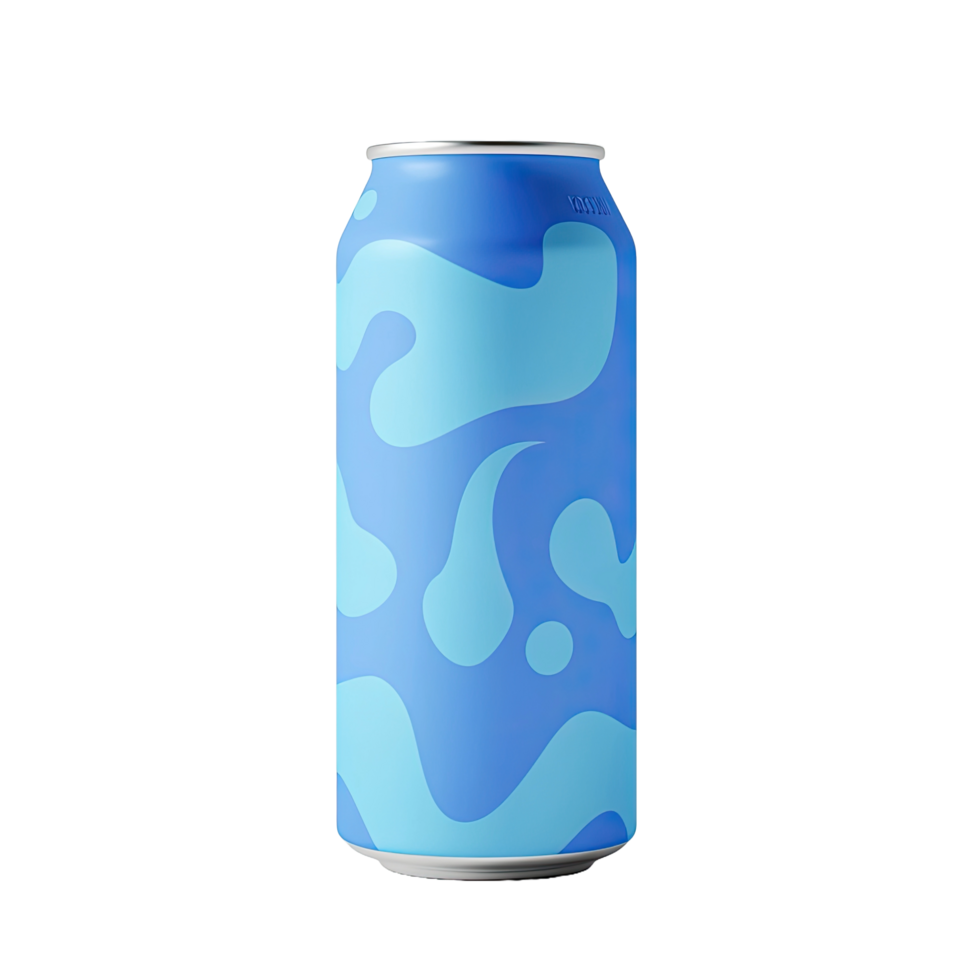 Blue patterned aluminum can for soda or energy drink, 3D render png