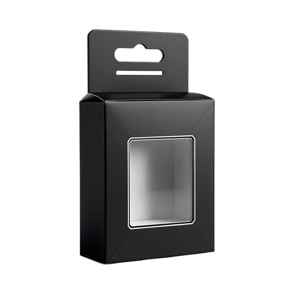 Black cardboard box with transparent window, ideal for small products. png