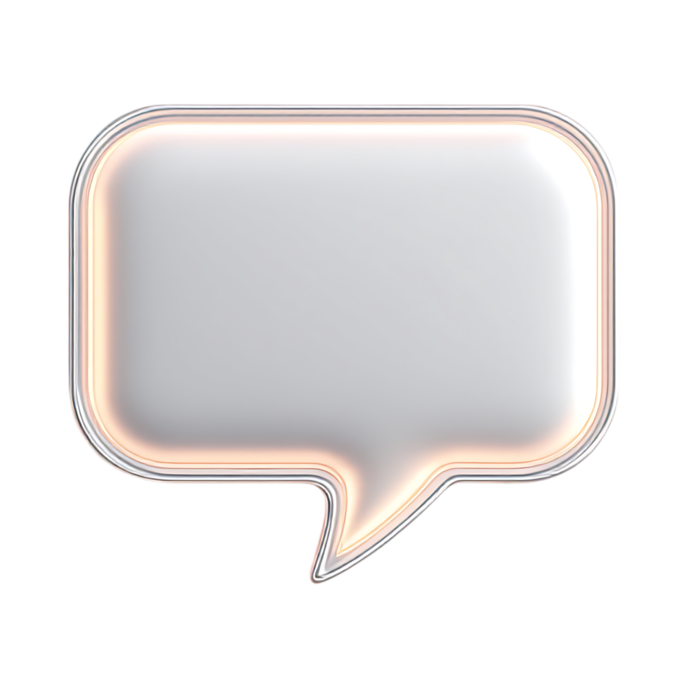 3D render of a white speech bubble with a subtle glow. png