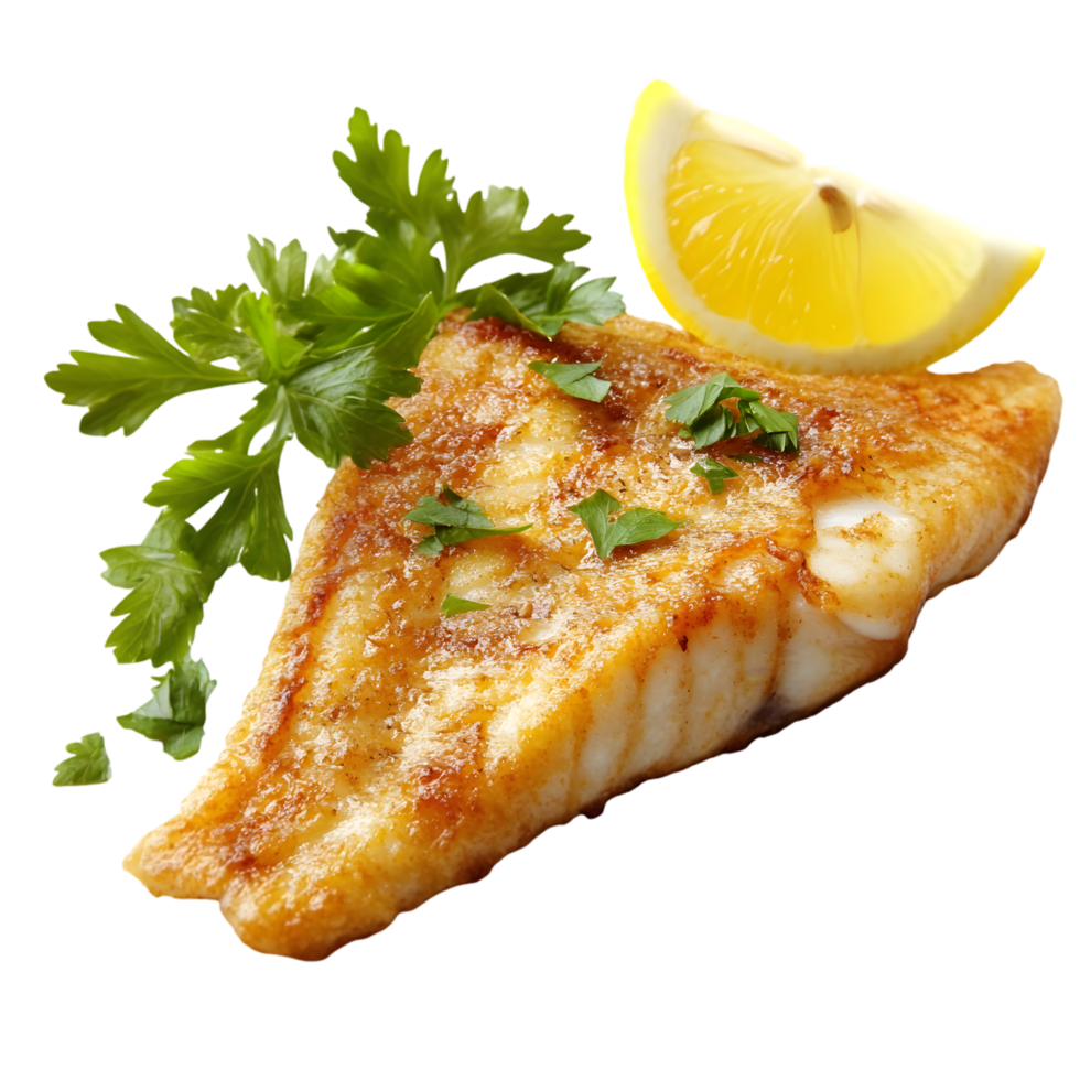 Pan fried Fish Lemon Parsley Garnish Delicious Food png