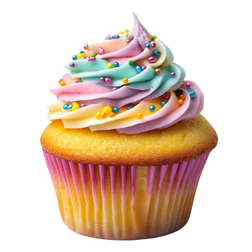 Delicious pastel cupcake with rainbow sprinkles sweet treat bakery dessert png