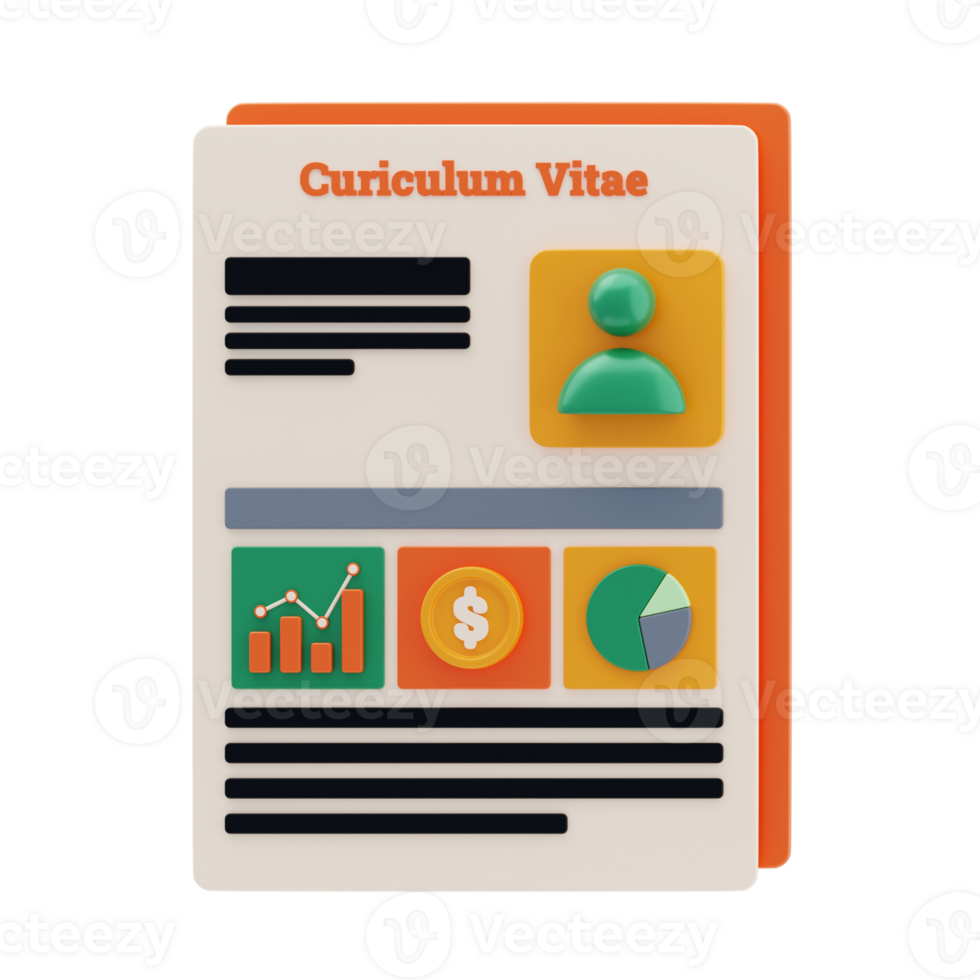Curriculum Vitae 3D Icon. Colorful resume document design 3d icon png