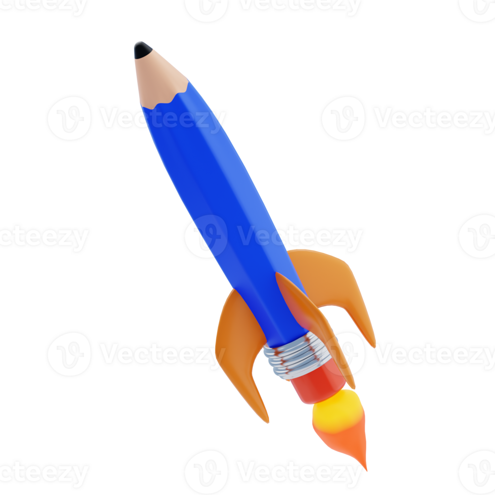 Boost Knowledge 3D Icon. Pencil rocket launching up 3d icon png