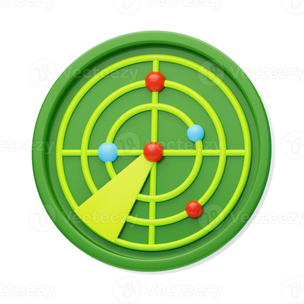 Radar 3D Icon. Green radar screen with dots 3d icon png