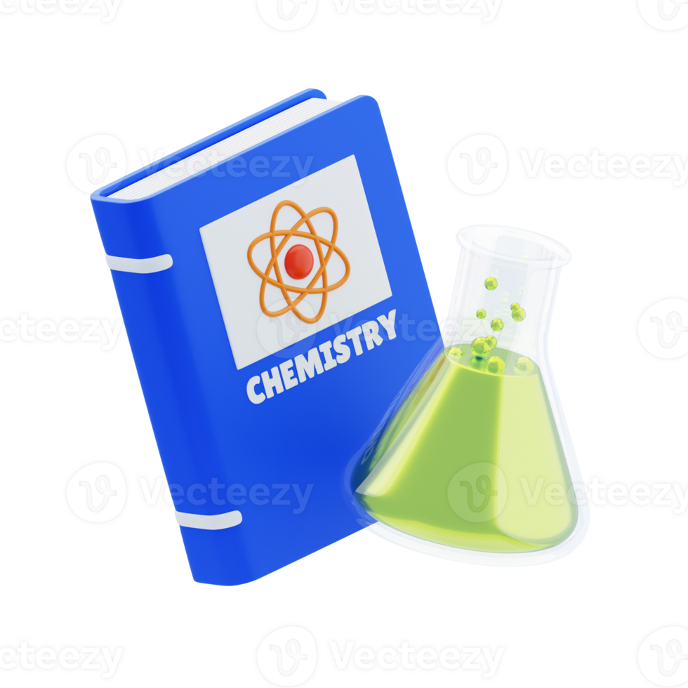 Chemistry Book 3D Icon. Chemistry book with flask 3d icon png