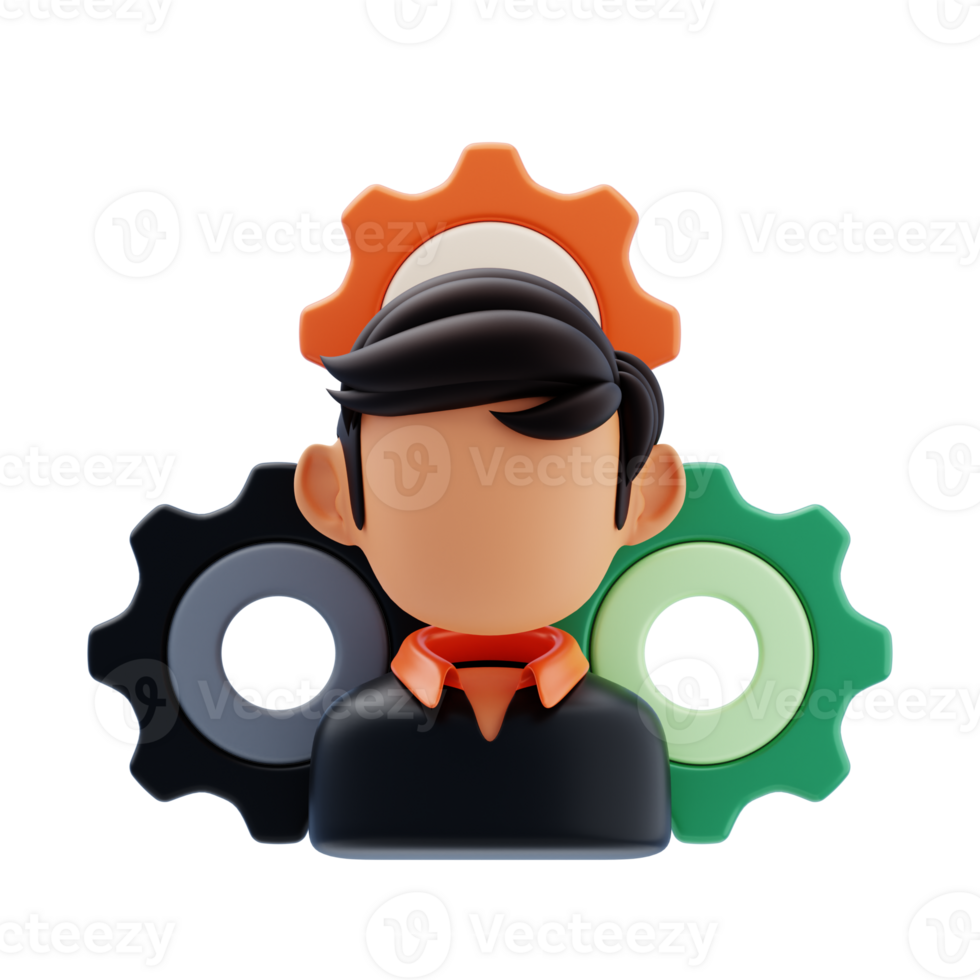 Manager 3D Icon. Manager with gear settings 3d icon png