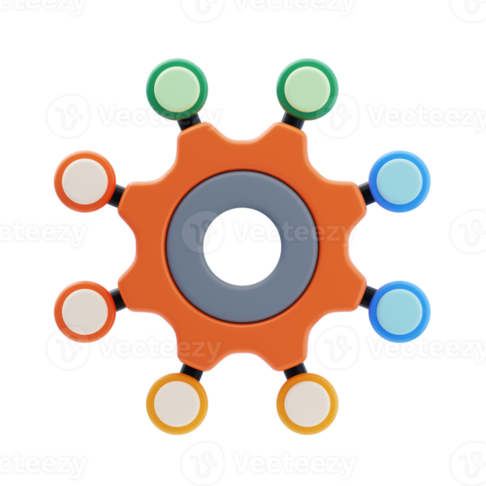 Network Management 3D Icon. Gear with connected nodes 3d icon png