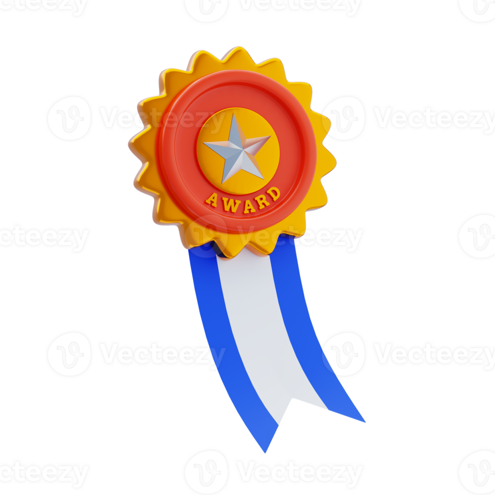 Award Badge 3D Icon. Award badge with ribbon 3d icon png
