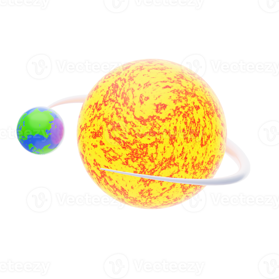 Revolving Orbit 3D Icon. Planet orbiting glowing sun 3d icon png