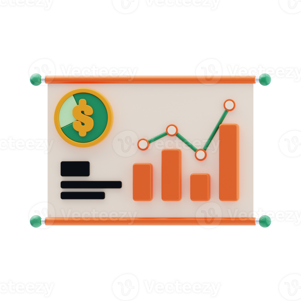 Business Report 3D Icon. Business report with growth chart 3d icon png